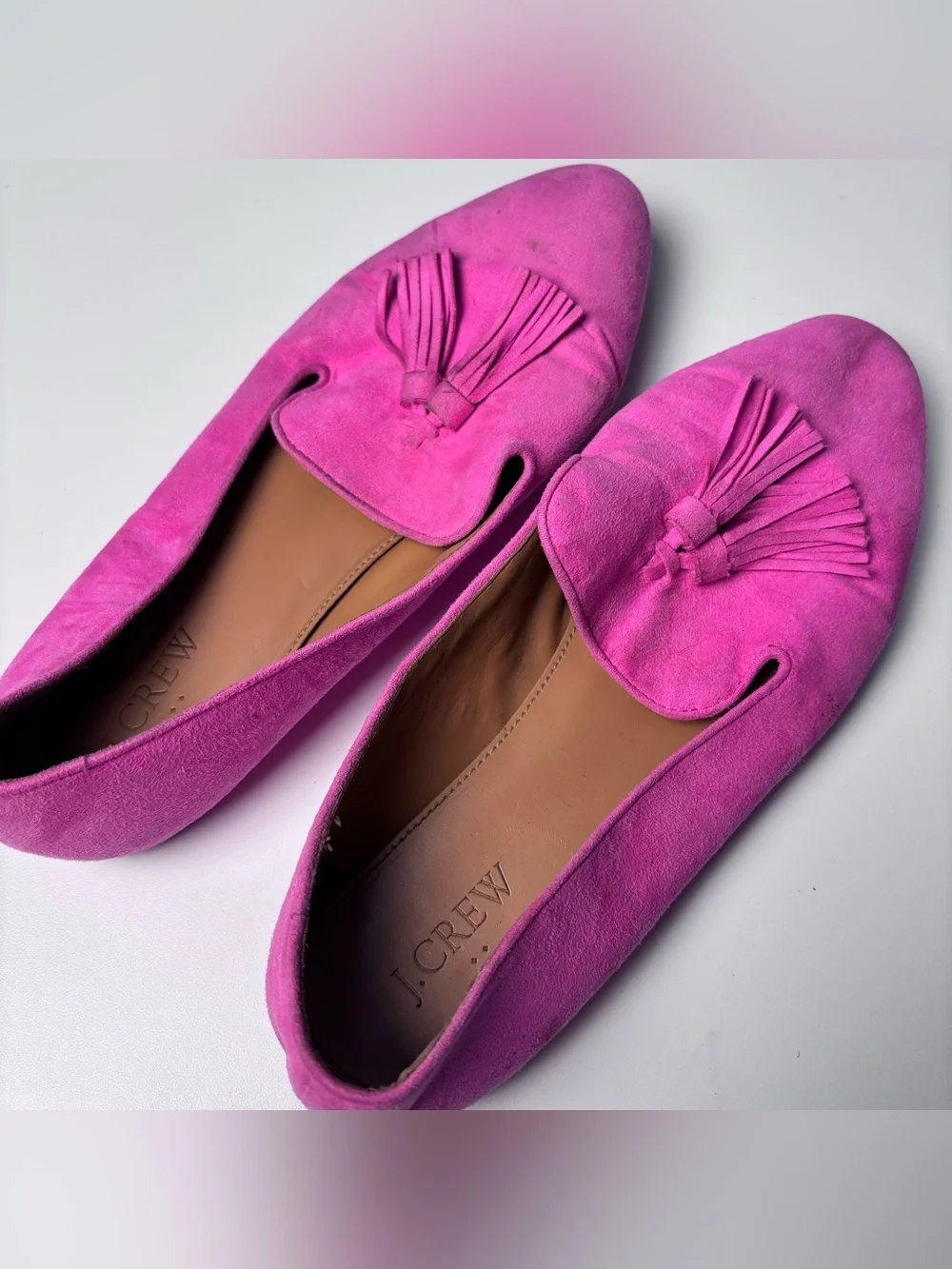 J. Crew Bright Pink Suede Tassel Loafers